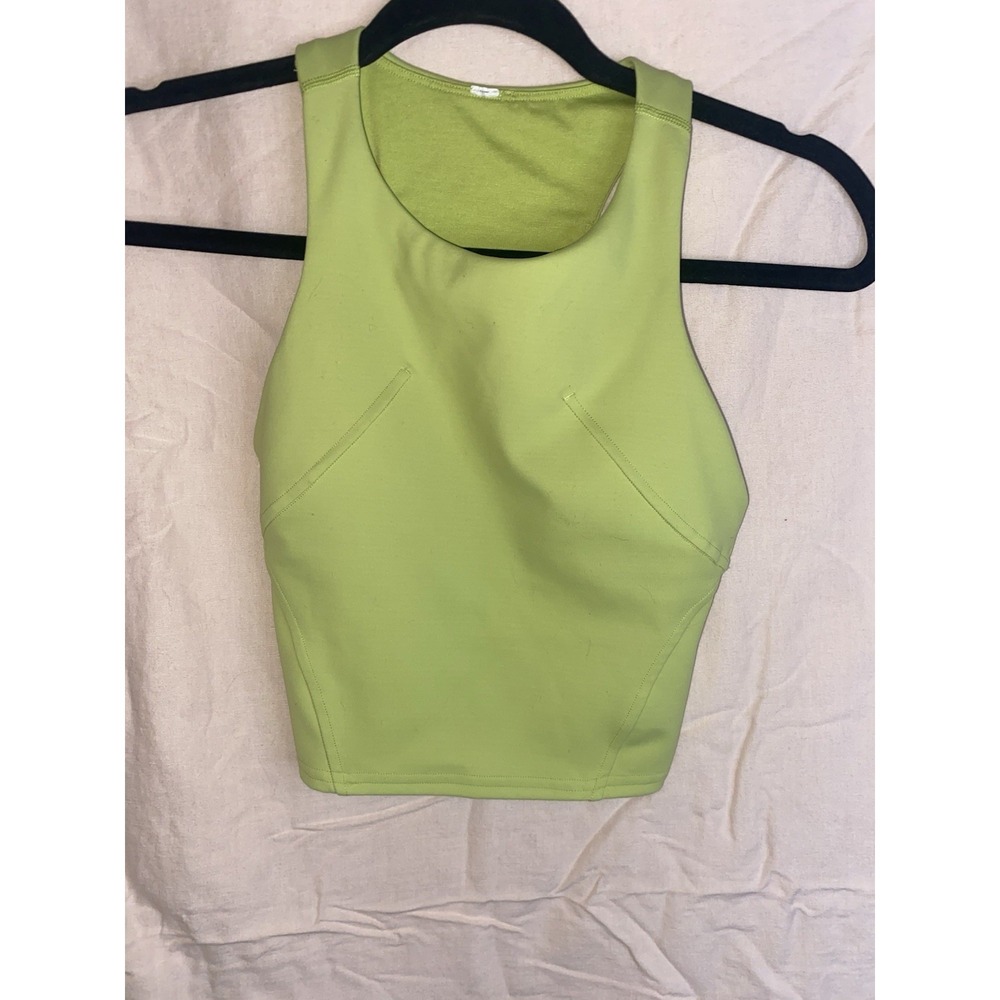 Lululemon Lime Green High Neck Longline Sports Bra Tank Women's Size 2 With Pads